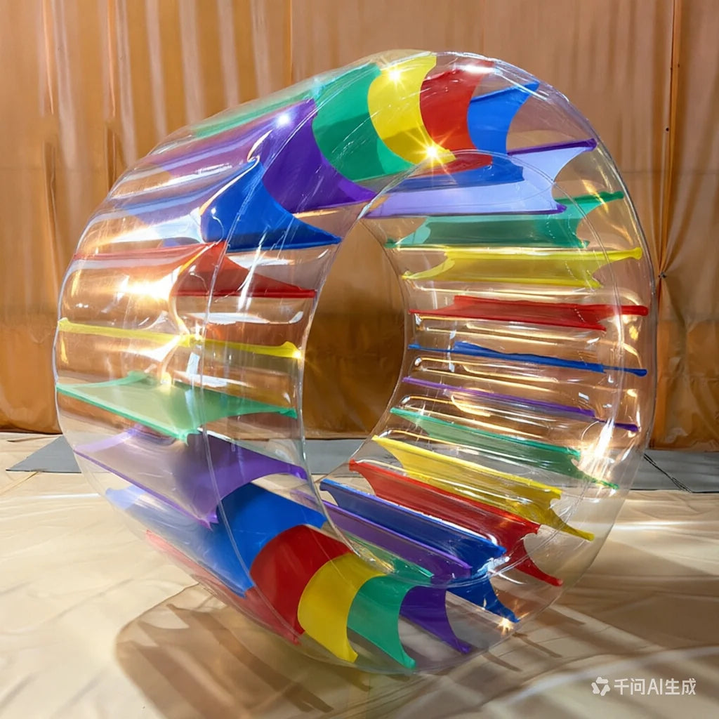 Water roller gonflable arc-en-ciel vue de face