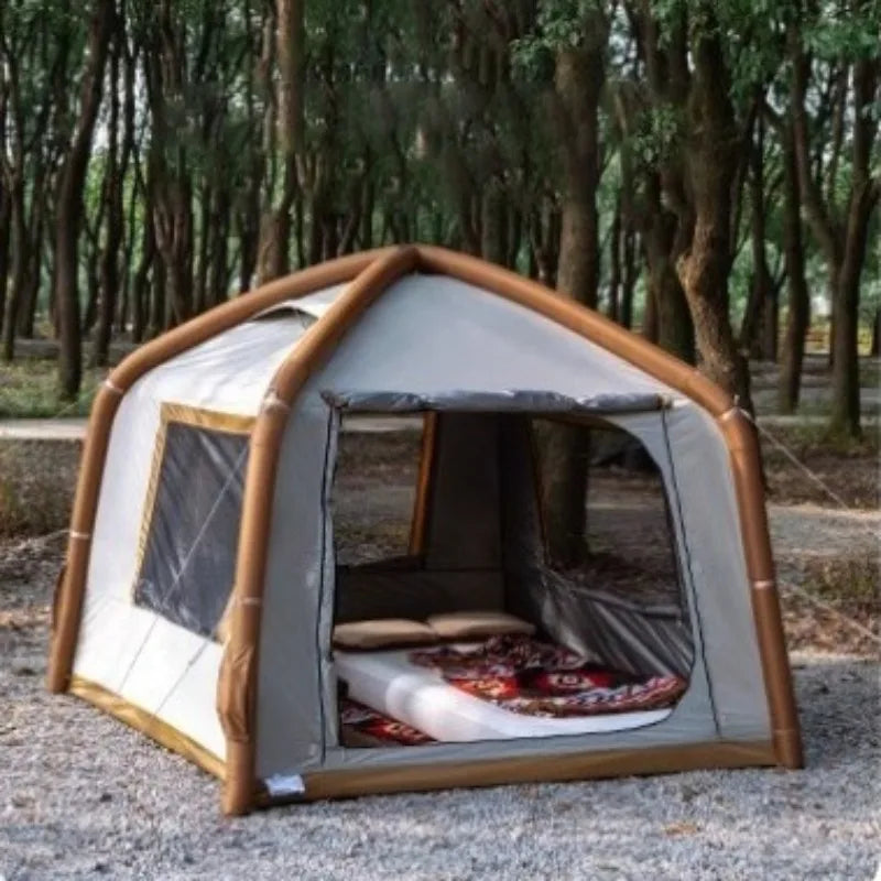 Tente gonflable camping automatique installée en pleine nature