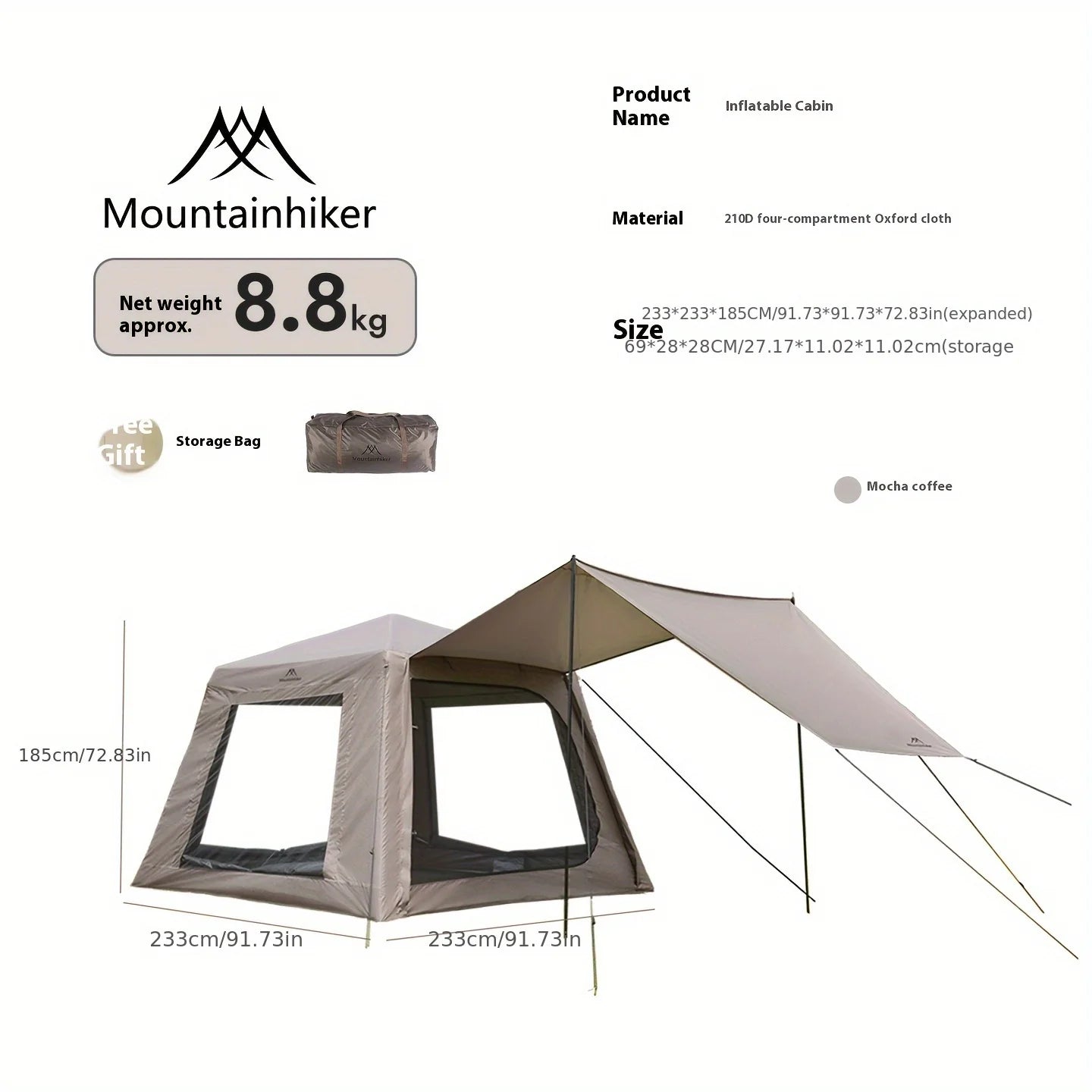Tente gonflable porche adaptée au camping toutes saisons