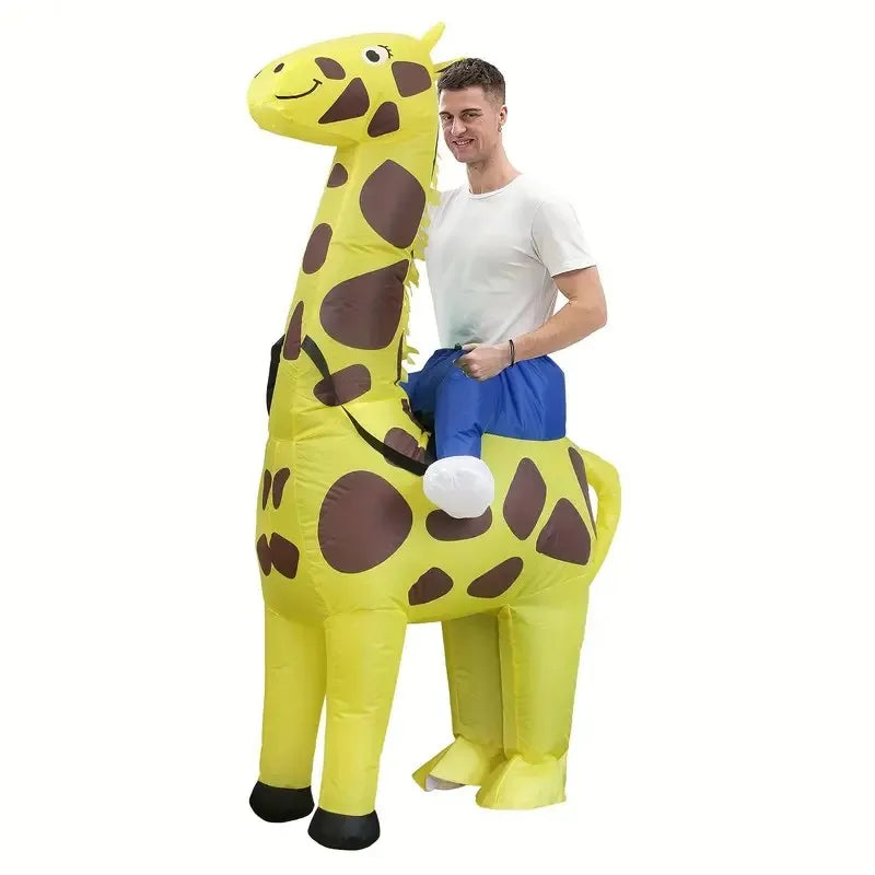 Costume gonflable girafe cavalier adulte de face