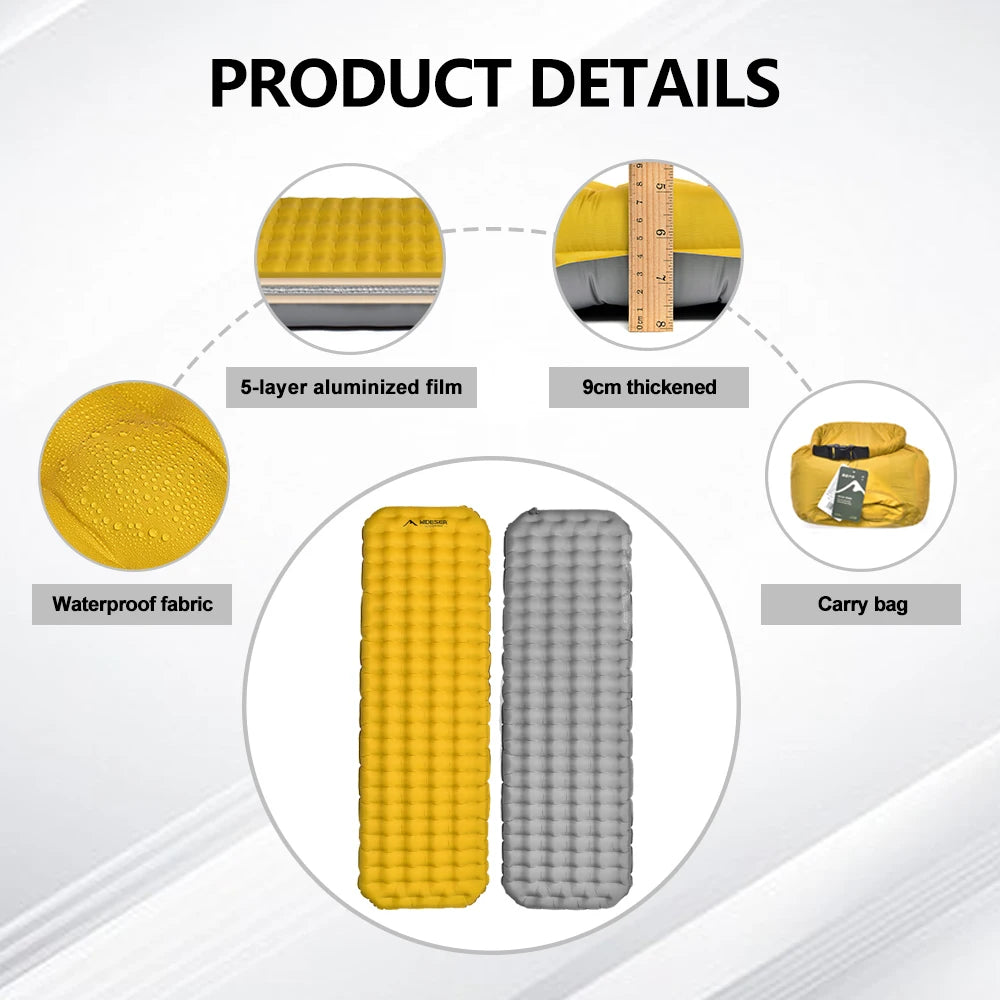 Matelas de camping gonflable installé sous une tente