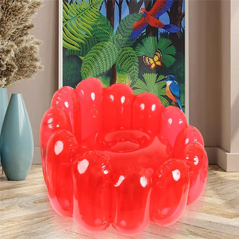 Détail du matériau PVC du pouf gonflable rouge