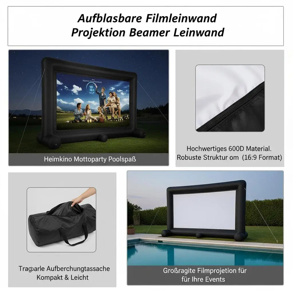 Écran de projection gonflable avec cadre noir