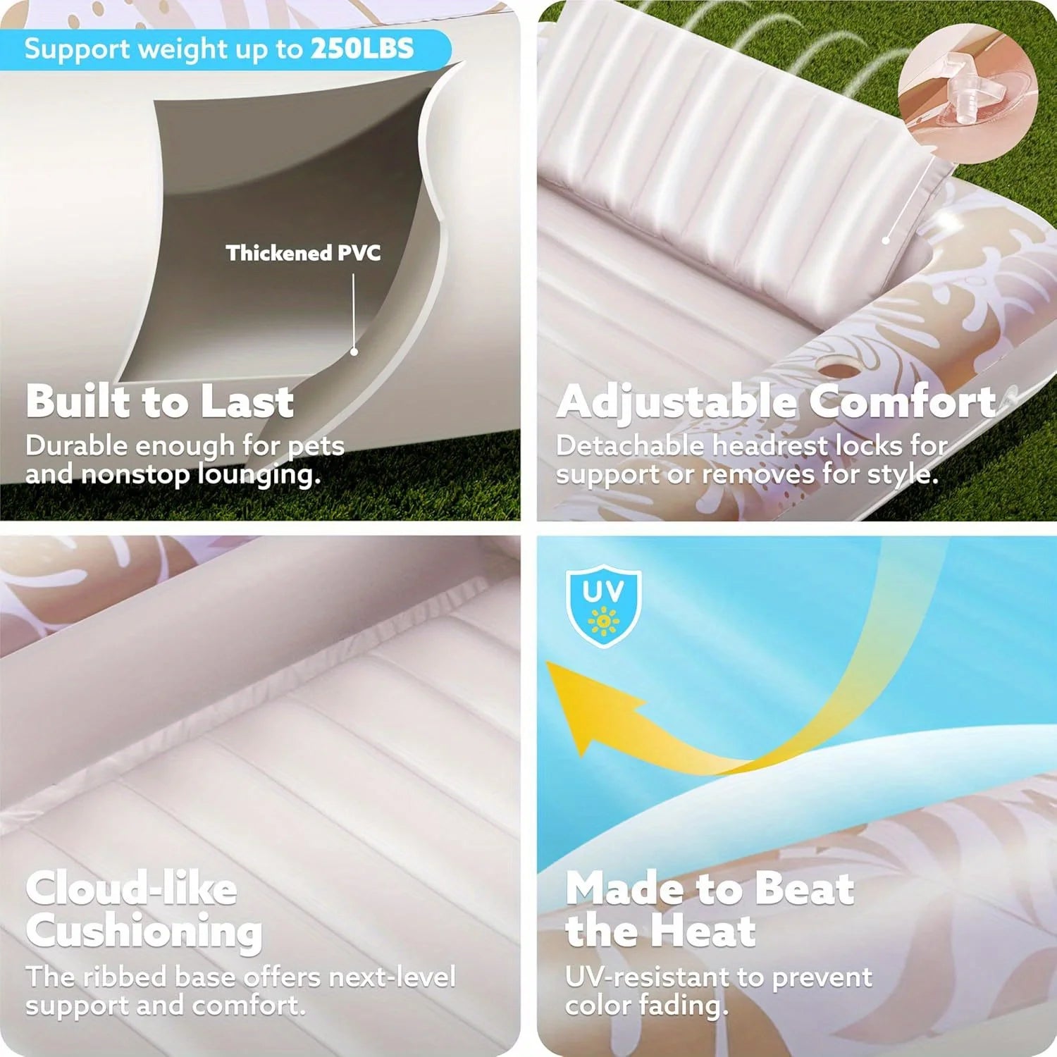 Bain de soleil gonflable avec appui-tête