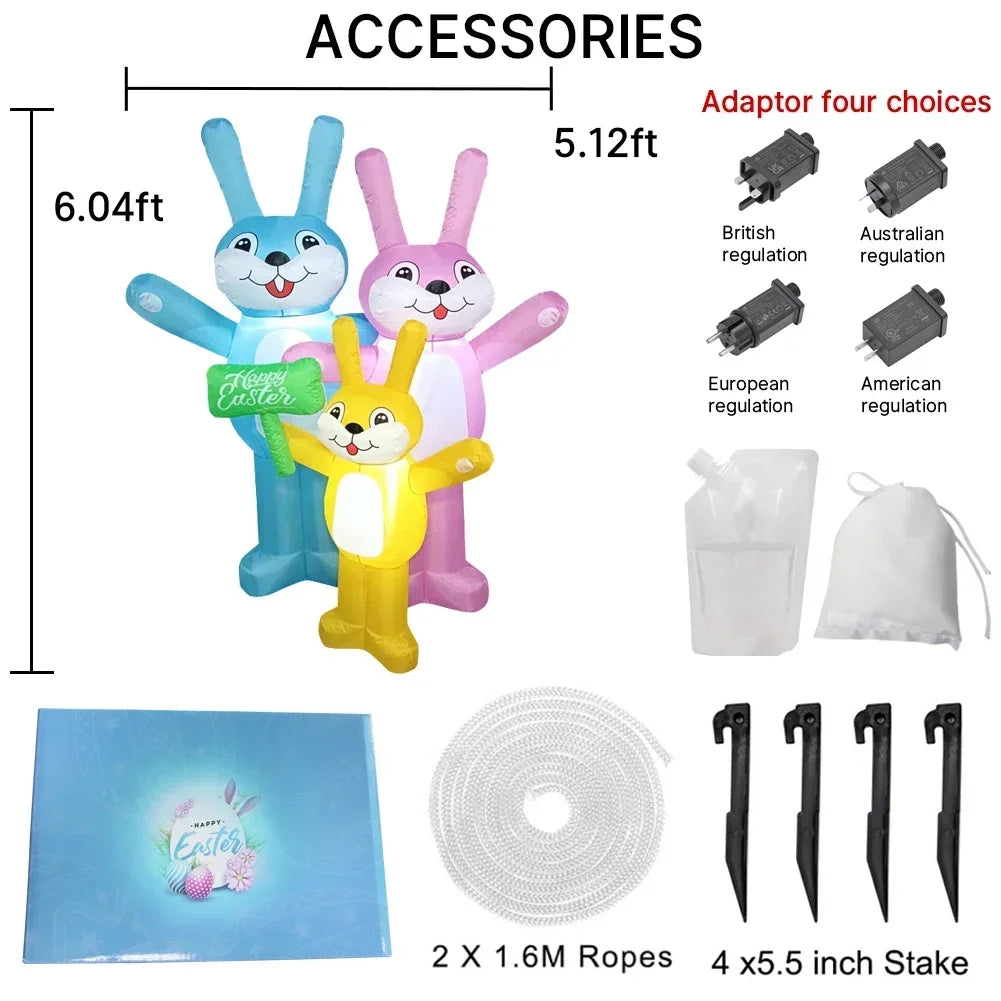 Famille lapins gonflables Pâques polyester LED extérieur