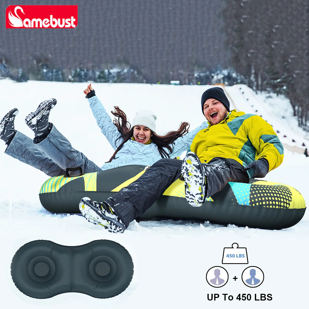 Luge gonflable double place verte sur la neige