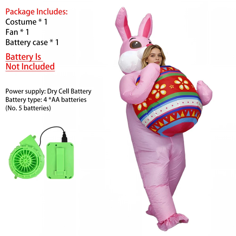 Contenu de la boîte costume gonflable lapin avec boîtier piles