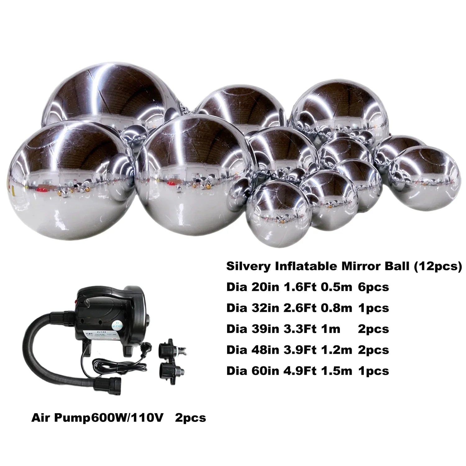 Boules miroir gonflables installées pour une fête d'anniversaire
