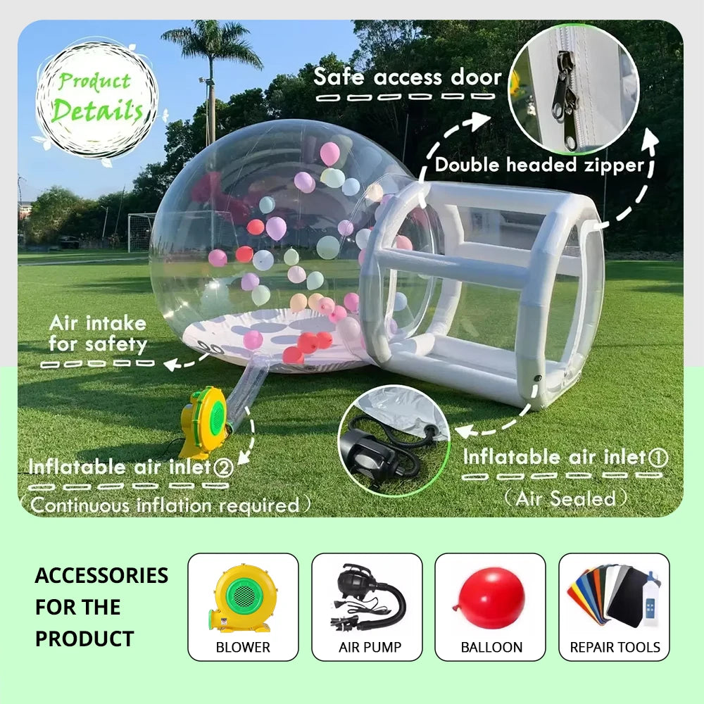 Bulle gonflable transparente installée pour du camping