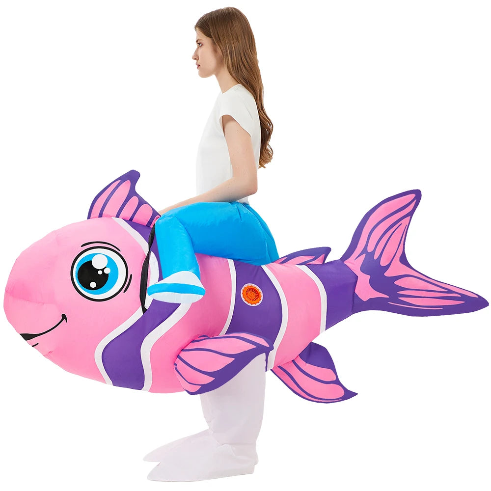 Costume gonflable flamant rose carnaval pose dynamique