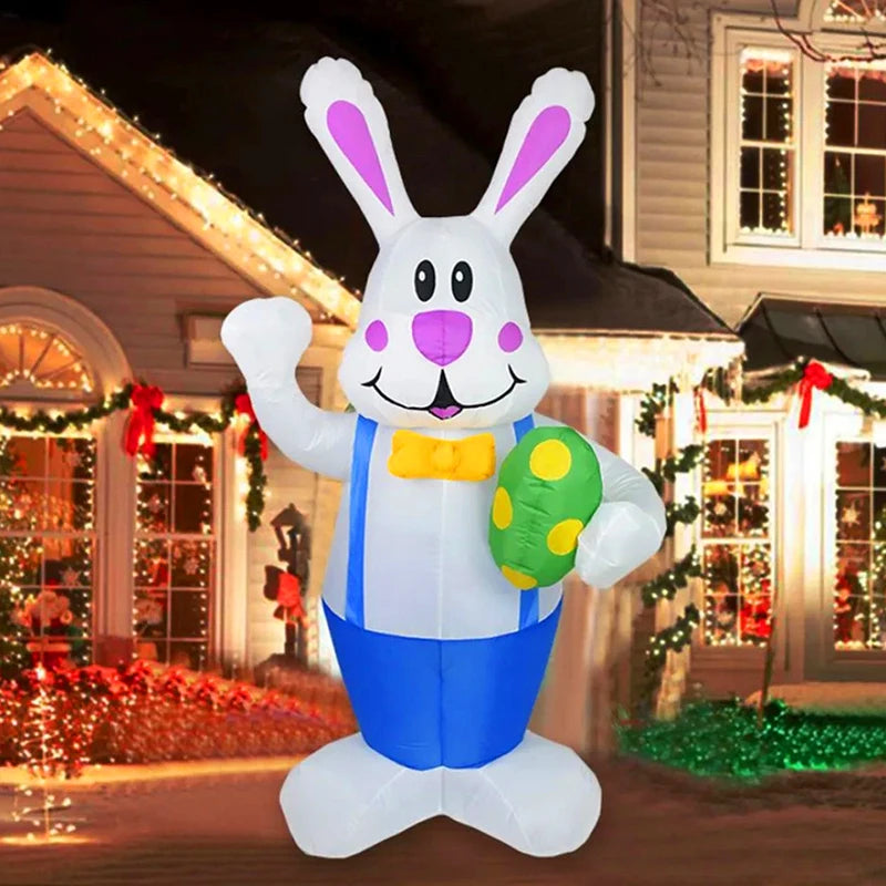 Décoration gonflable lapin LED installé dans cour