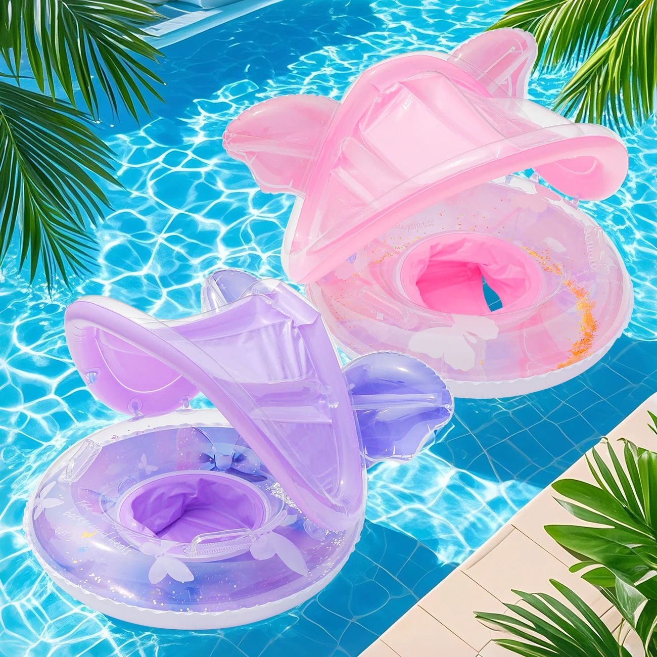 Anneau bain gonflable violet piscine vue latérale