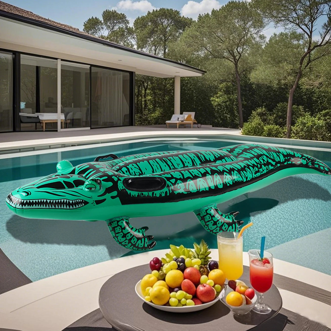 Bouée gonflable crocodile piscine vue d'ensemble