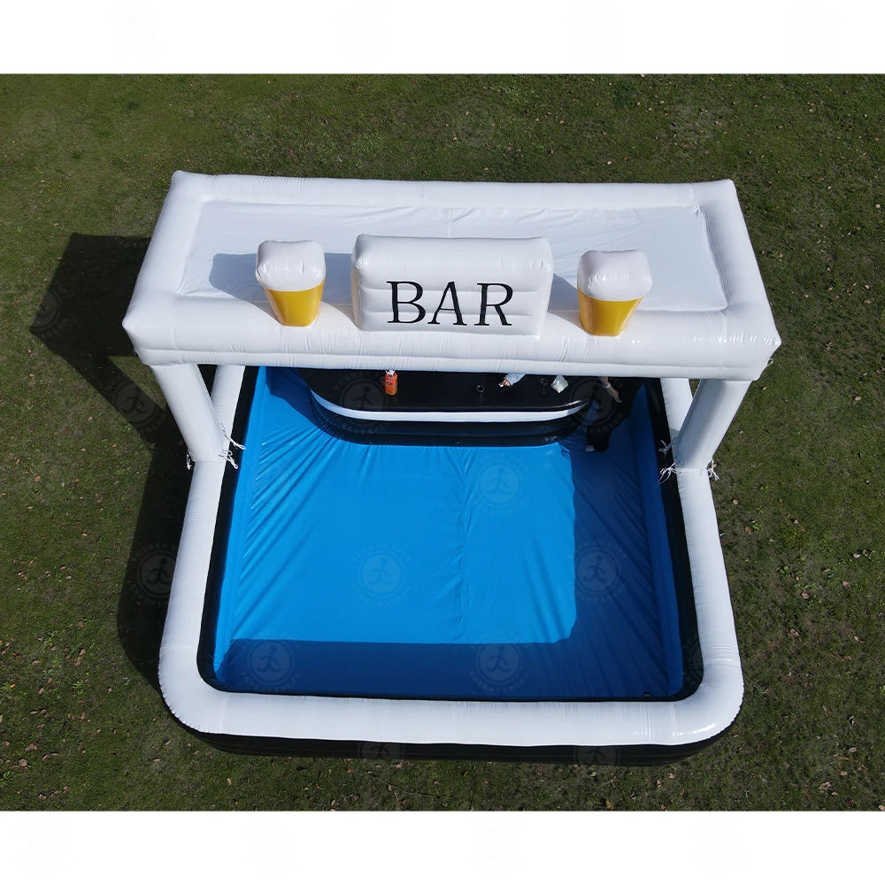 Bar gonflable piscine blanc et noir en exterieur