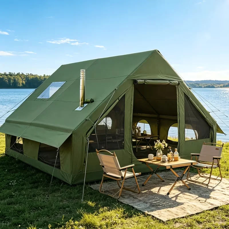 Tente gonflable glamping installée en pleine nature