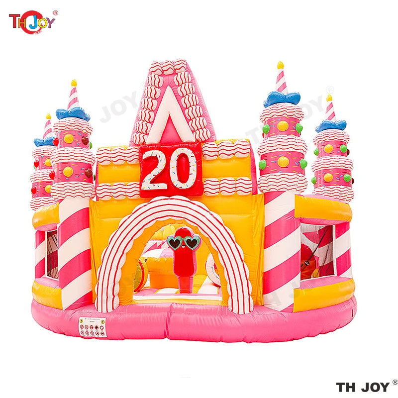 Enfant sautant dans le château gonflable gâteau