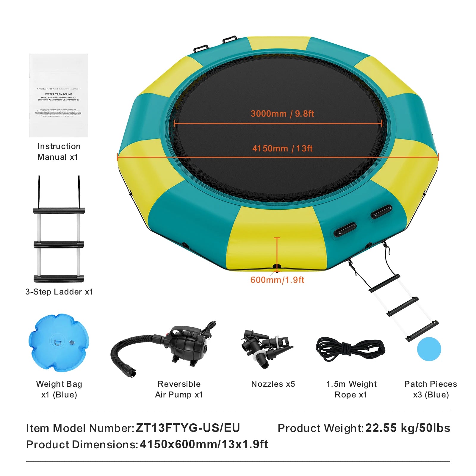 Pompe 600 W incluse avec le trampoline gonflable aquatique