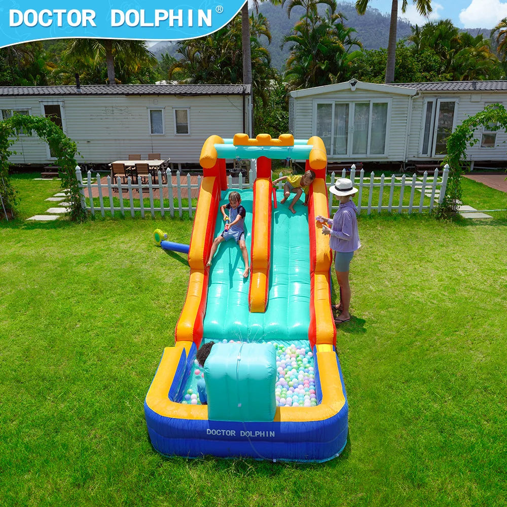 Château gonflable double toboggan aquatique 5,5x2,2 m enfants