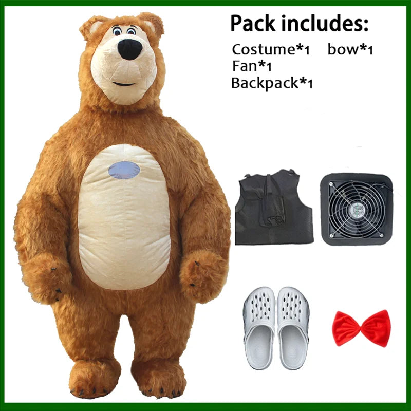 Costume gonflable panda accessoire ventilateur détaillé