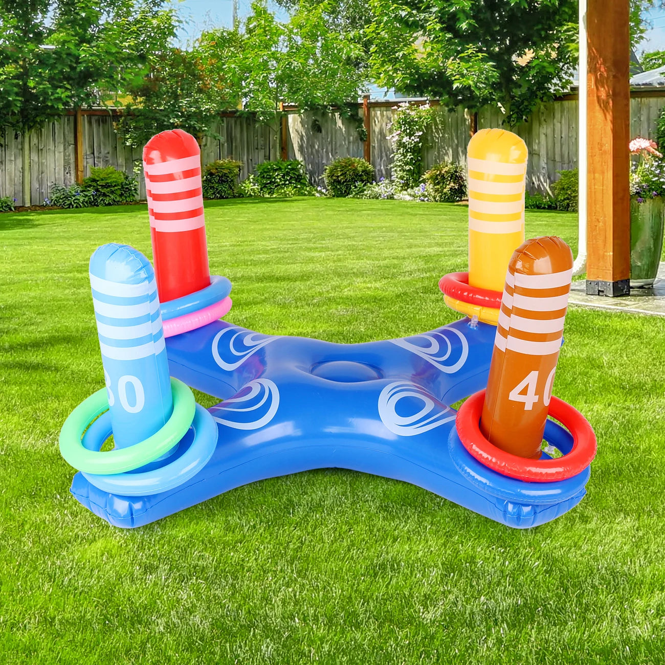 Accessoire gonflable jeu d'anneaux flottant sur l'eau d'une piscine