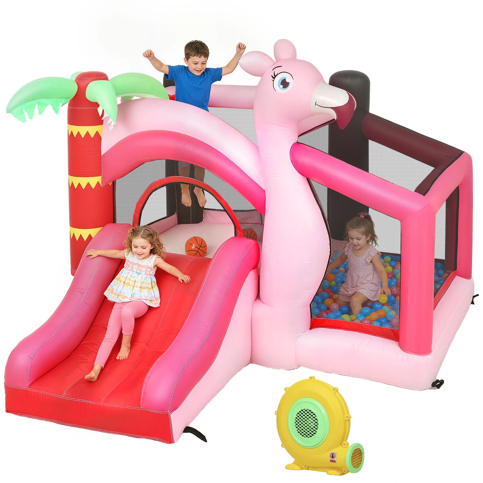 Château gonflable flamant rose 255 × 230 cm déployé
