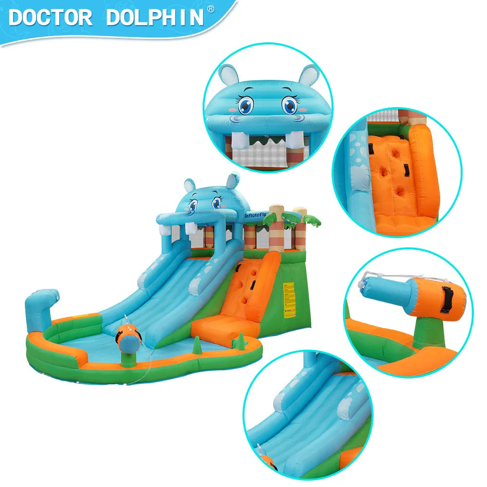 Toboggan aquatique gonflable dauphin avec pistolet à eau pour enfants