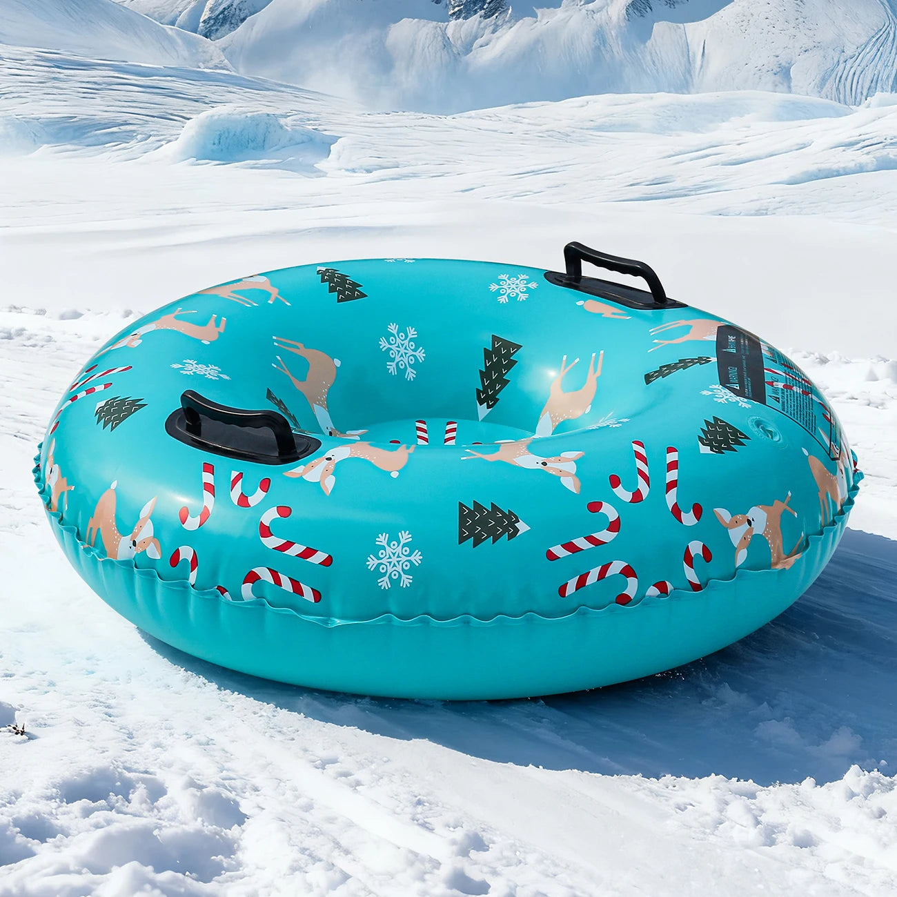 Luge gonflable bleue utilisée en famille