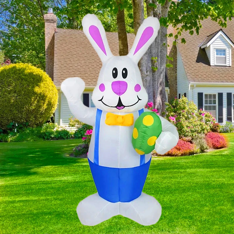 Décoration gonflable Pâques lapin bleu 1,9 m vue de face