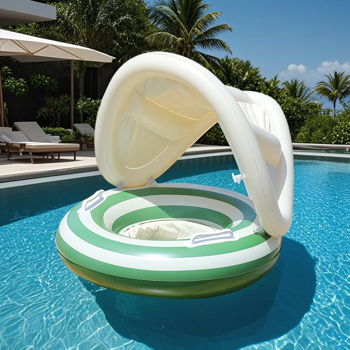 Bouée anneau gonflable auvent pare-UV piscine plage
