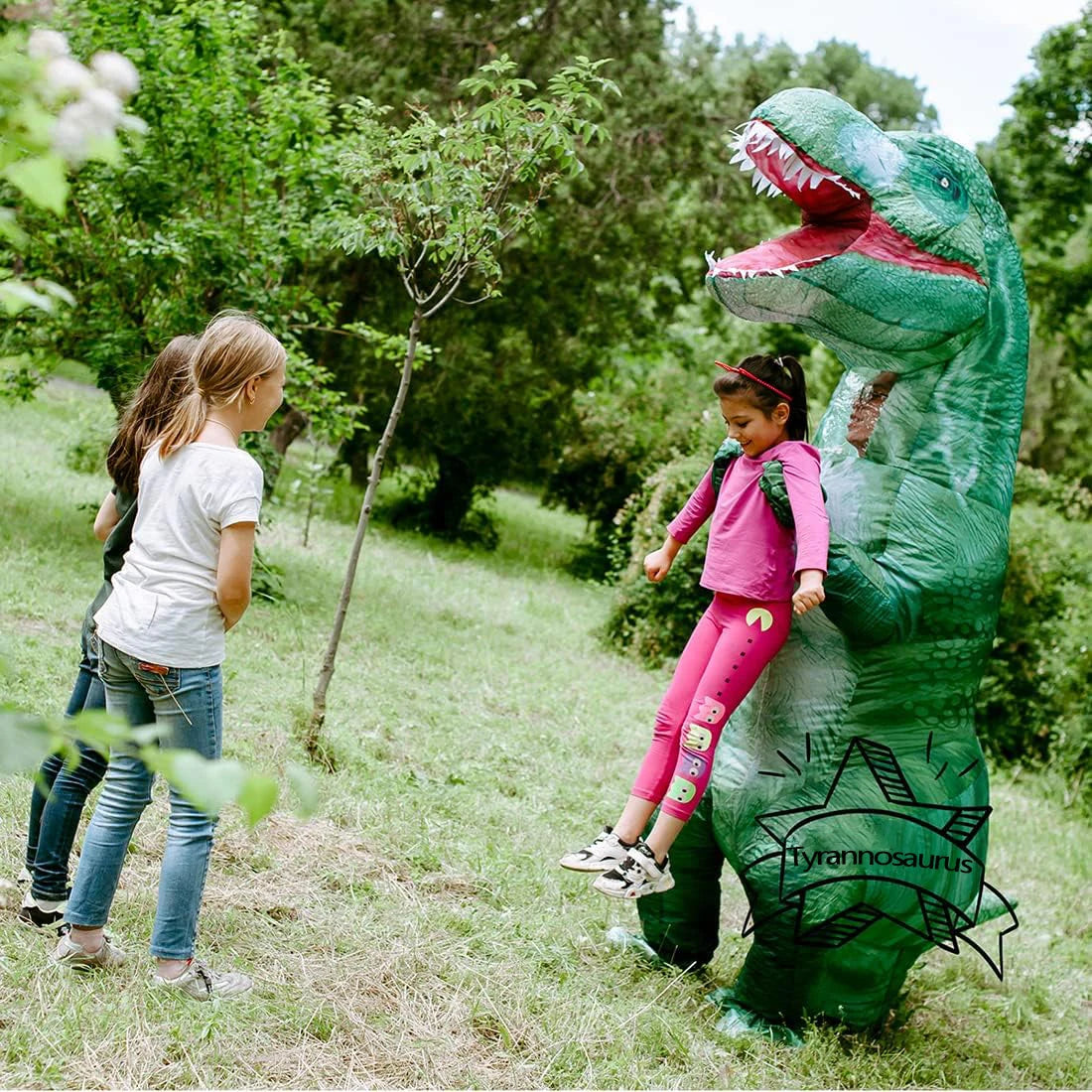 Costume gonflable T-Rex vert ventilateur piles inclus