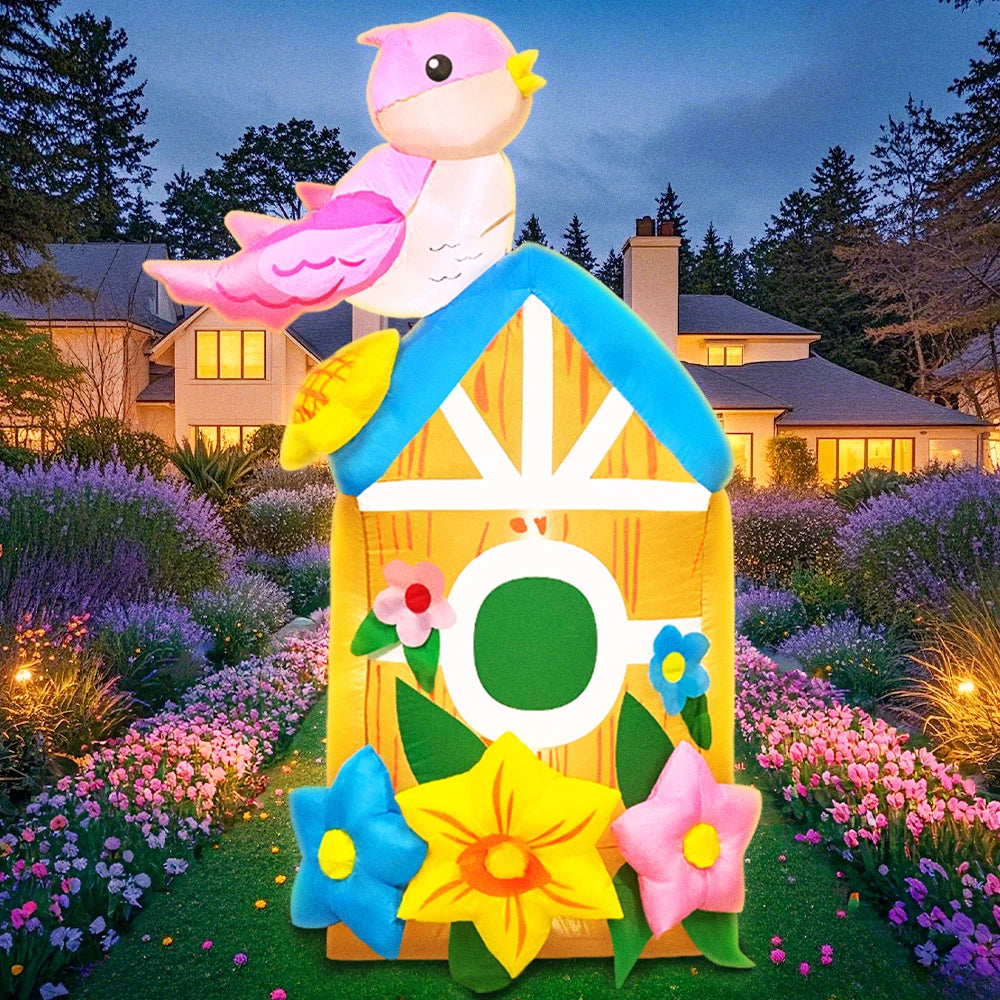 Décoration gonflable maison d'oiseaux installée pour Pâques