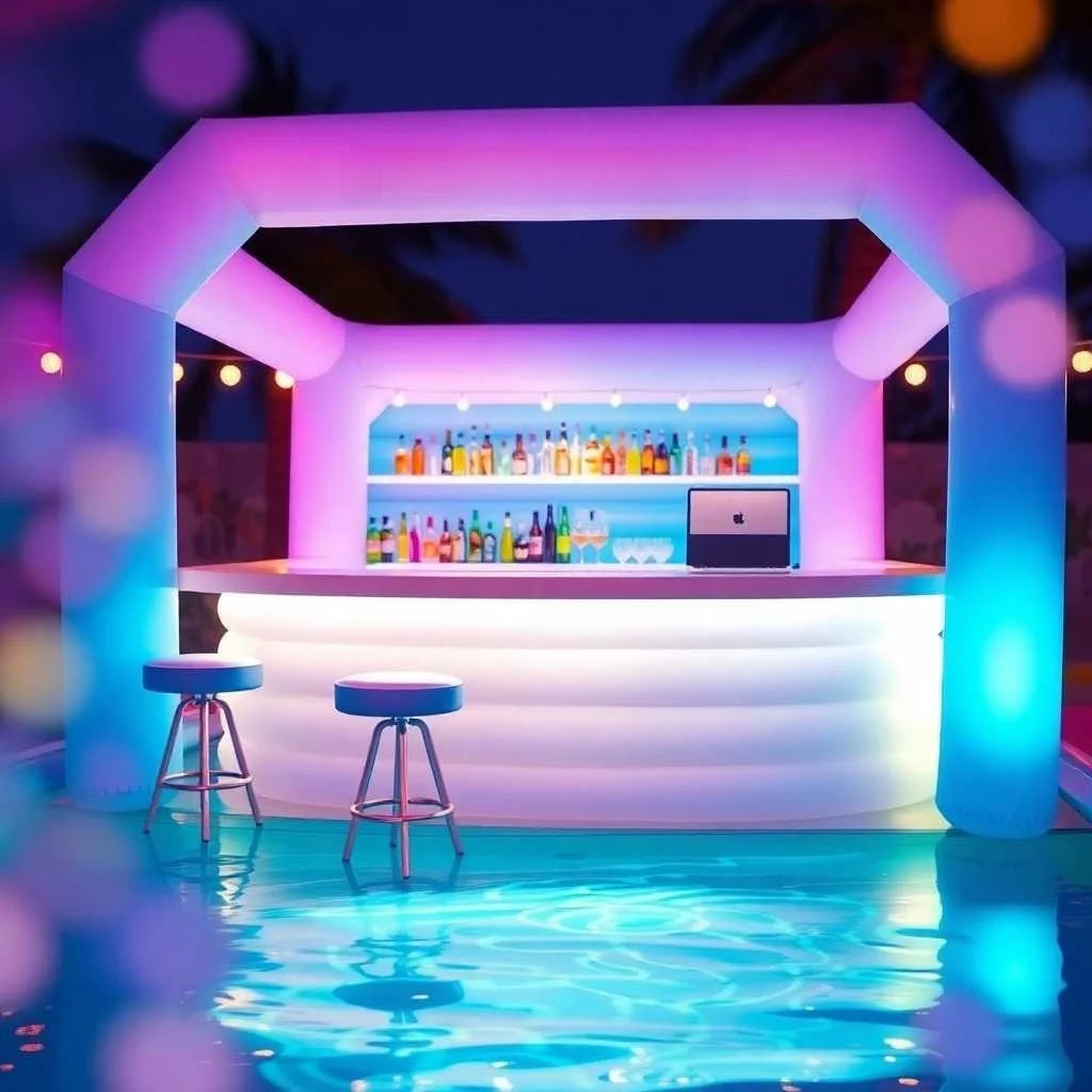 Bar gonflable piscine bourgogne installé en extérieur
