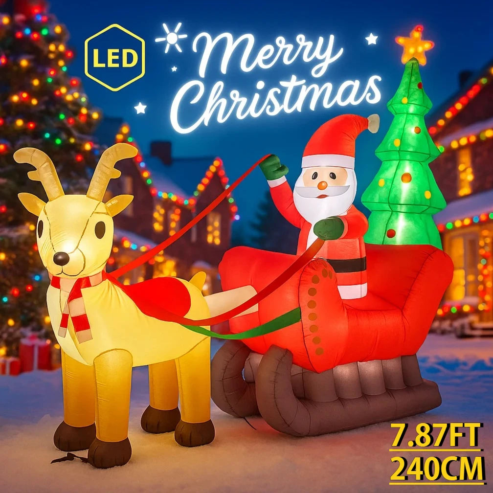Décoration Noël gonflable traîneau père Noël rennes DIY LED 240 cm