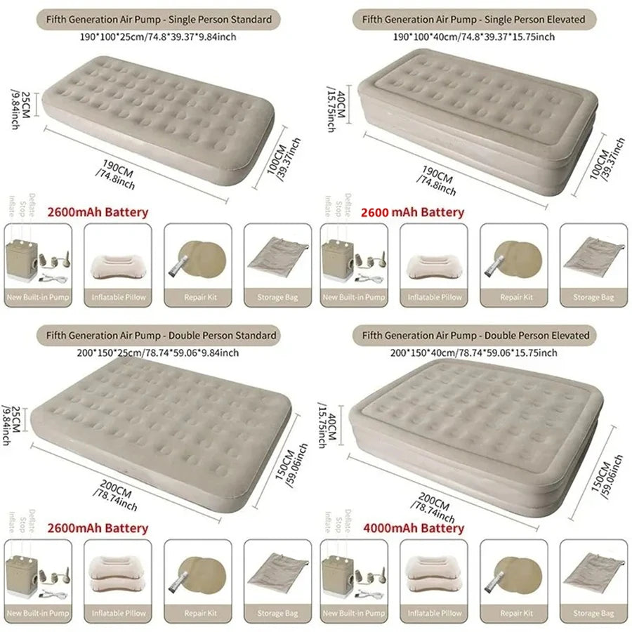 Matelas gonflable de camping de luxe installé sous tente