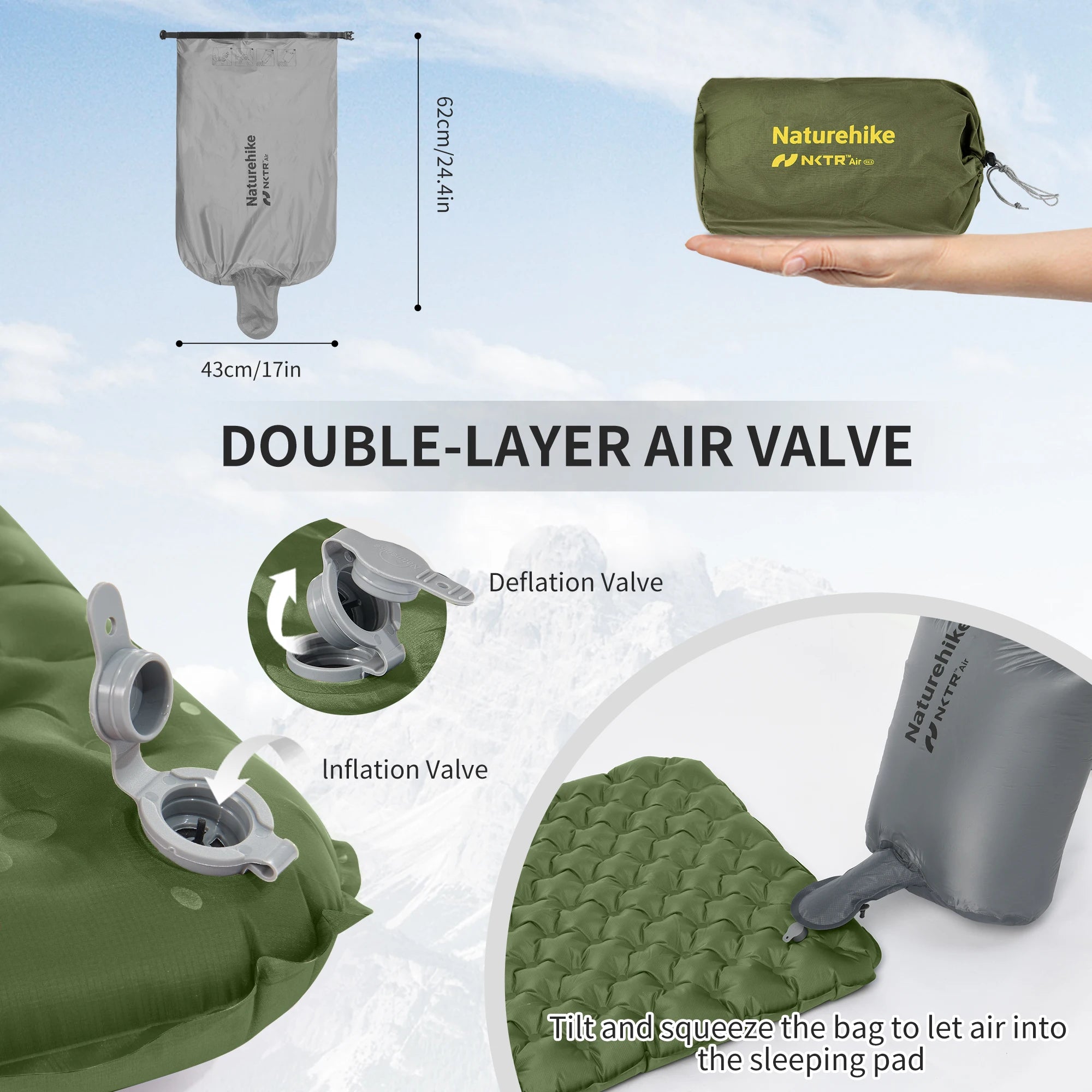 Détail du tissu du matelas gonflable de camping