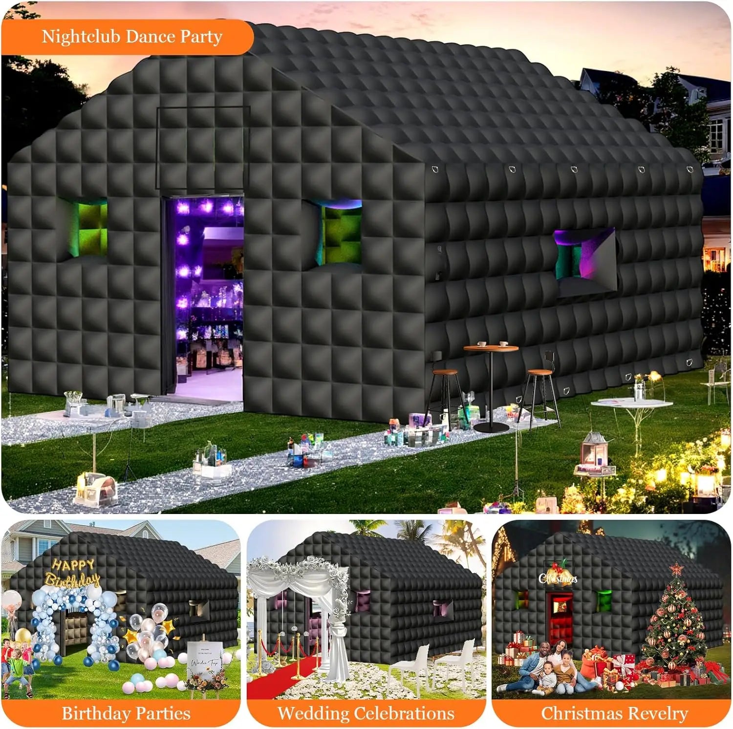 Discothèque gonflable décorée avec lumières LED intérieures