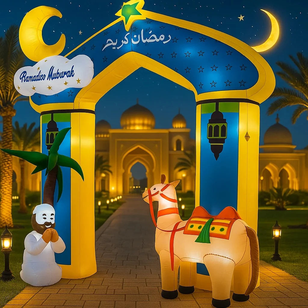 Décoration gonflable Ramadan installée devant une maison