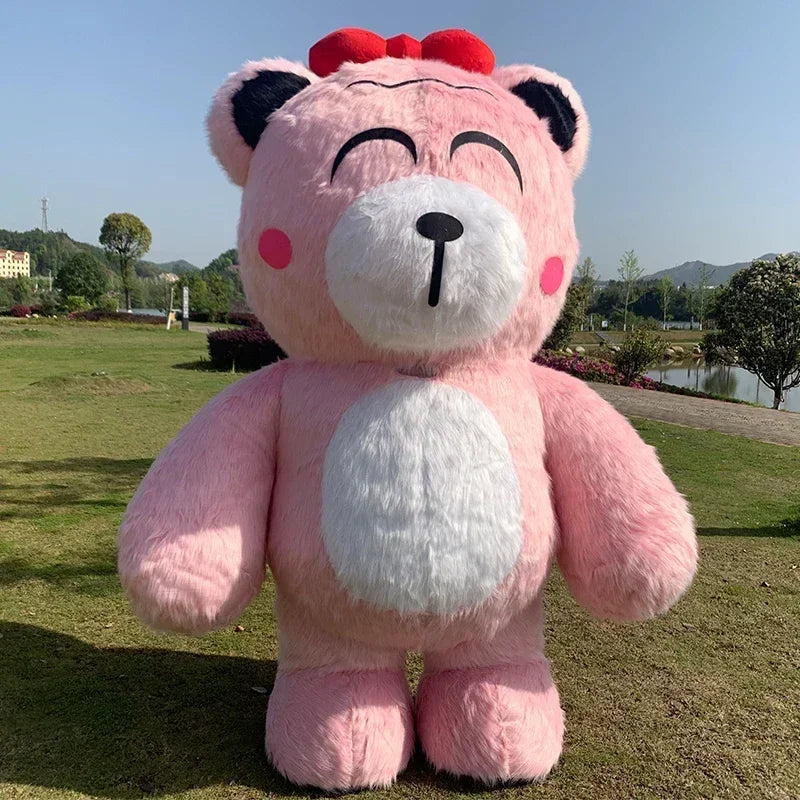 Costume gonflable ours peluche rose vue de dos