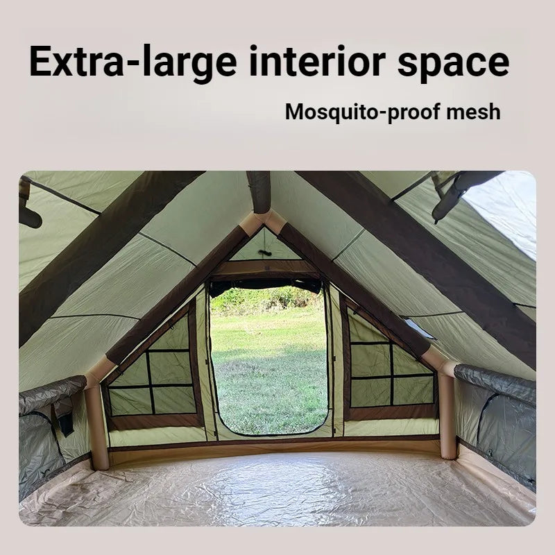 Tente gonflable installée en camping familial