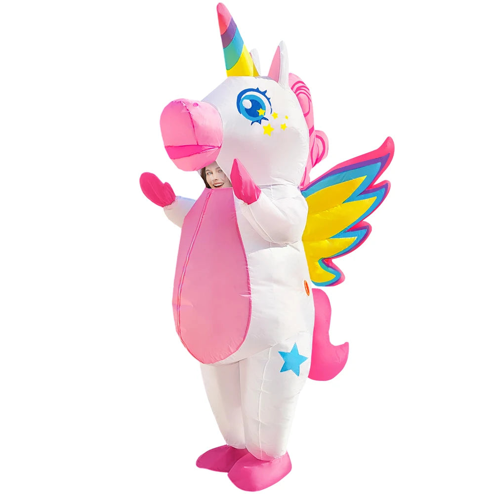 Costume gonflable licorne colorée adulte vue de face