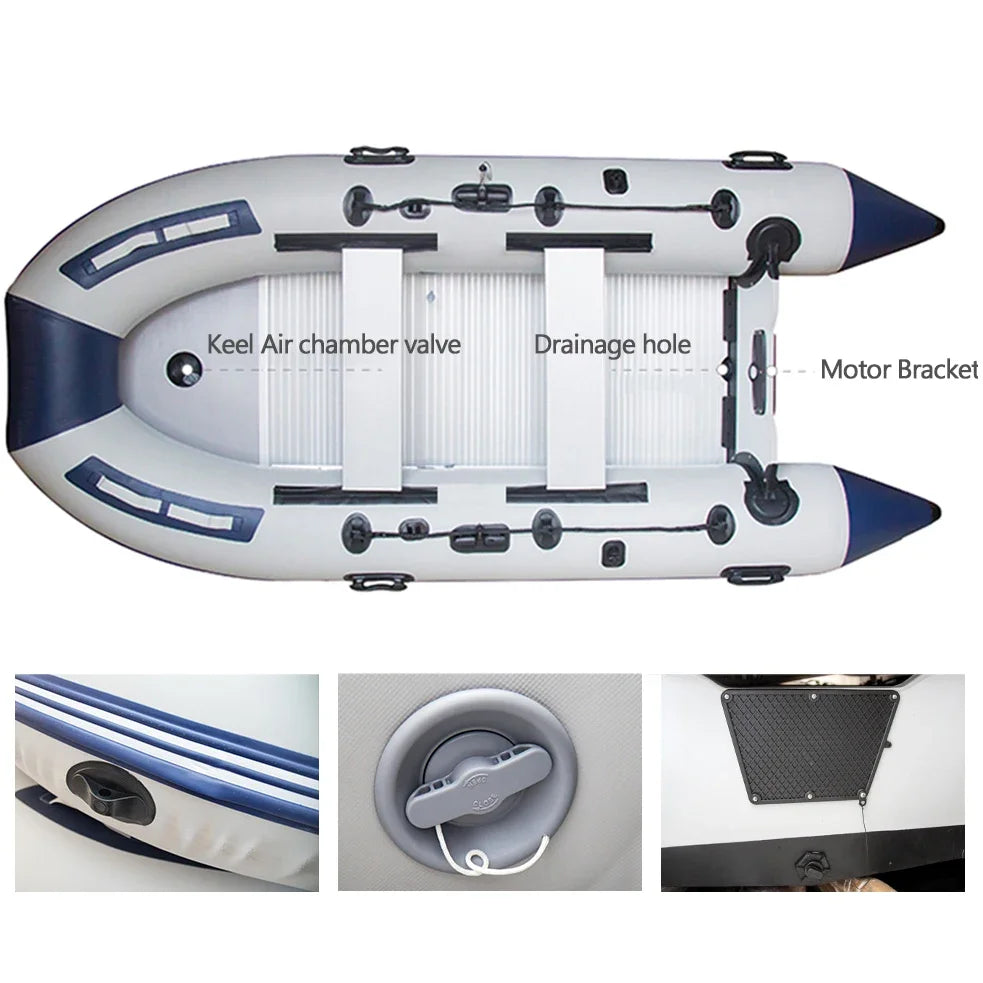 Vue latérale du bateau gonflable aluminium moteur