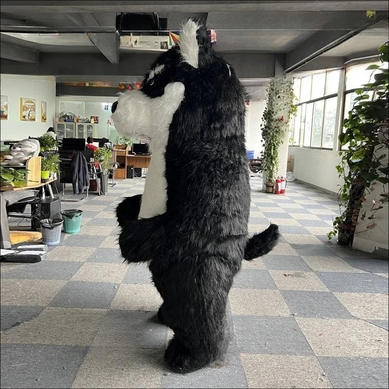 Costume gonflable chien Husky noir, vue arrière