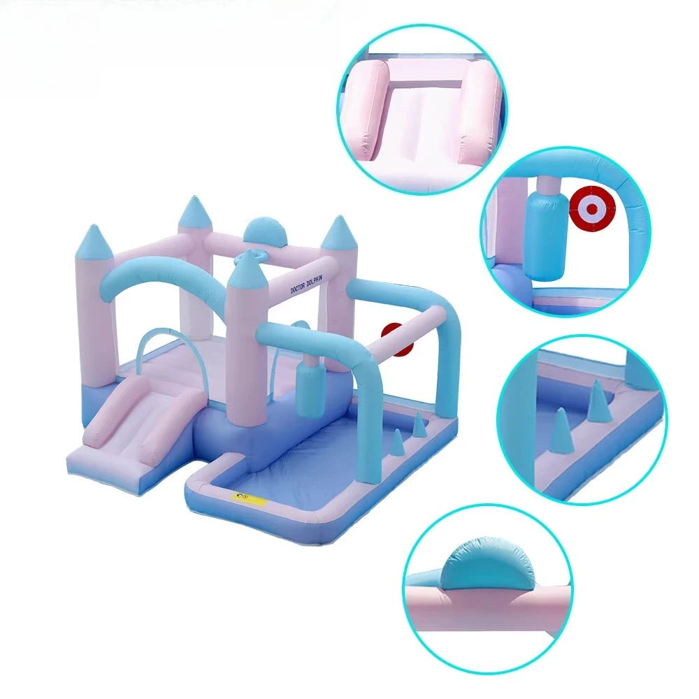 Château gonflable dauphin toboggan piscine balles enfants