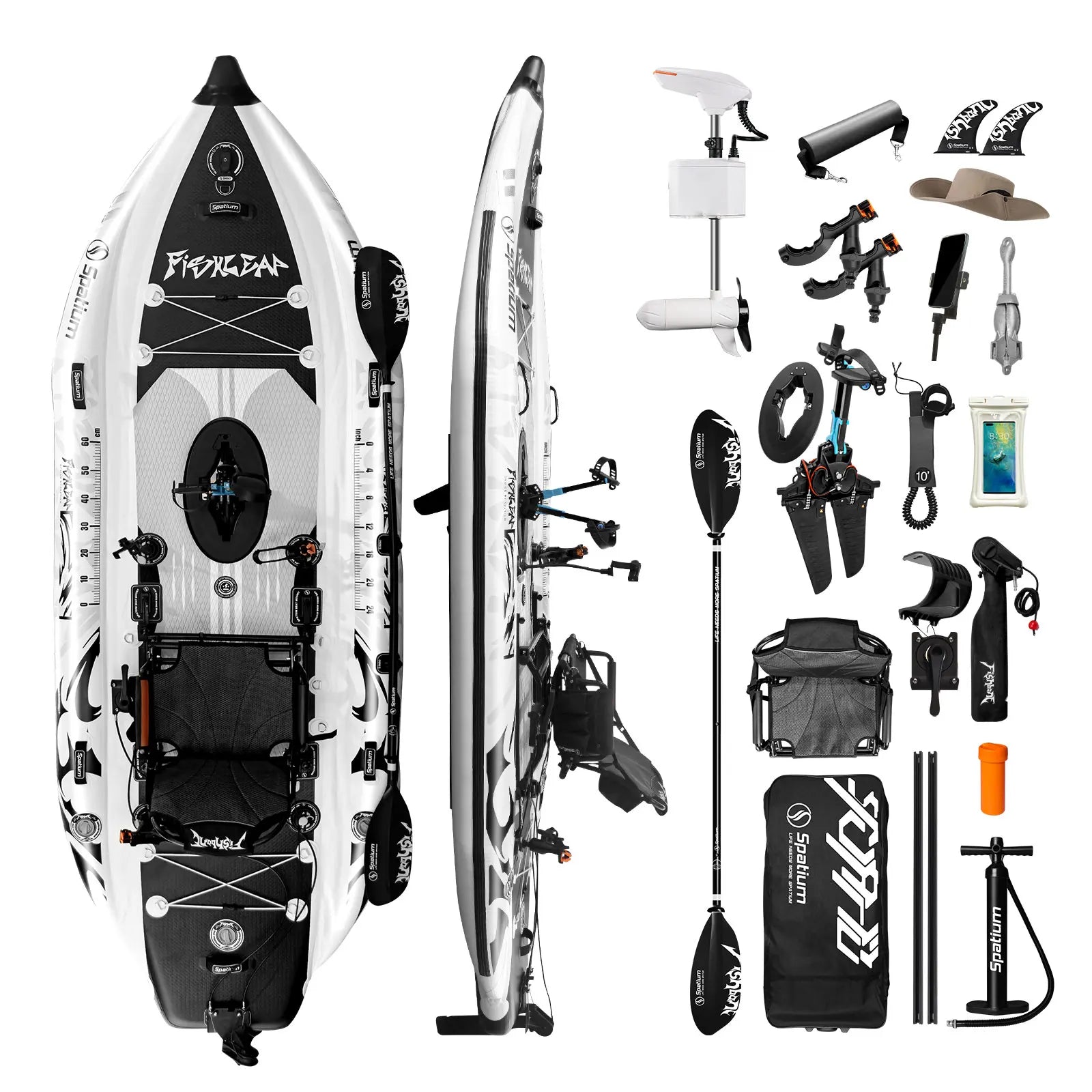 Kayak gonflable de pêche prêt à la navigation