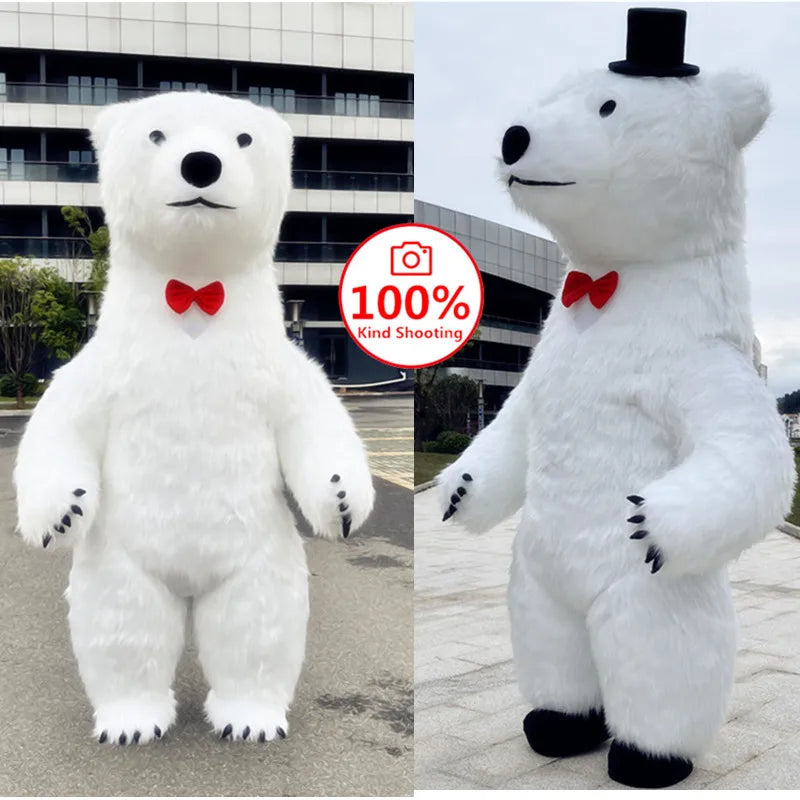Costume gonflable mascotte ours polaire vue d'ensemble