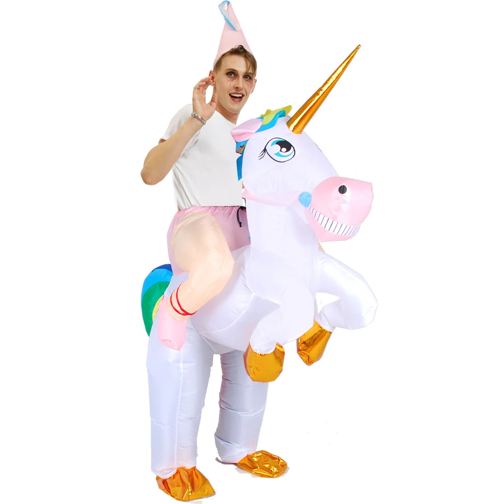Costume gonflable licorne Pegasus arc-en-ciel pour enfant vue de face