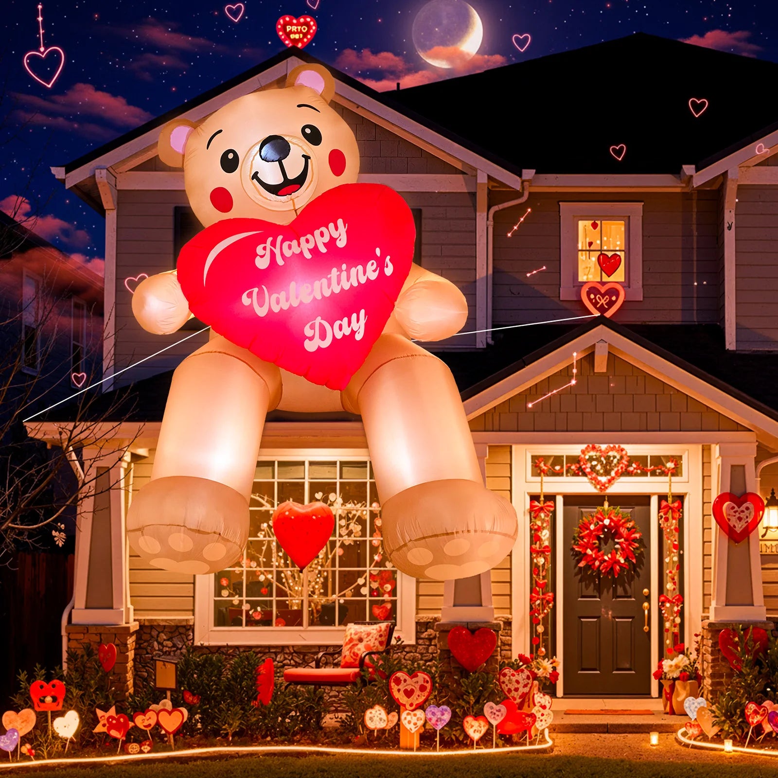 Ours gonflable 2,4 m LED illuminé extérieur terrasse fête Saint-Valentin