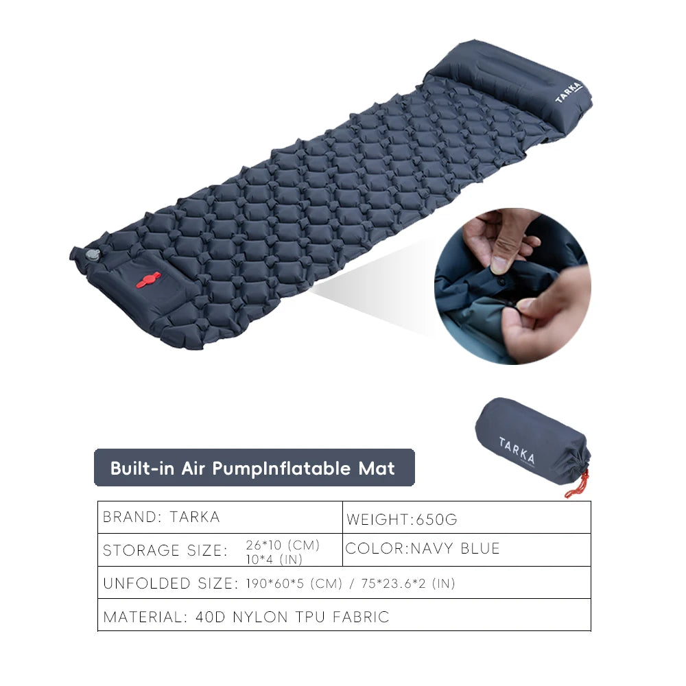 Tapis de couchage gonflable kaki installé sous tente