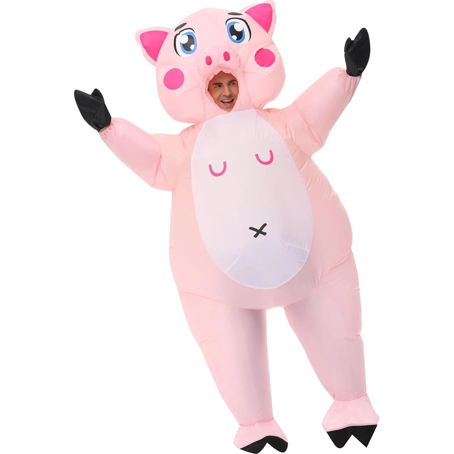Costume gonflable cochon rose vue de face
