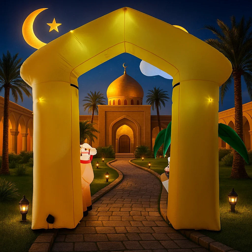 Décoration gonflable Ramadan installée dans un jardin